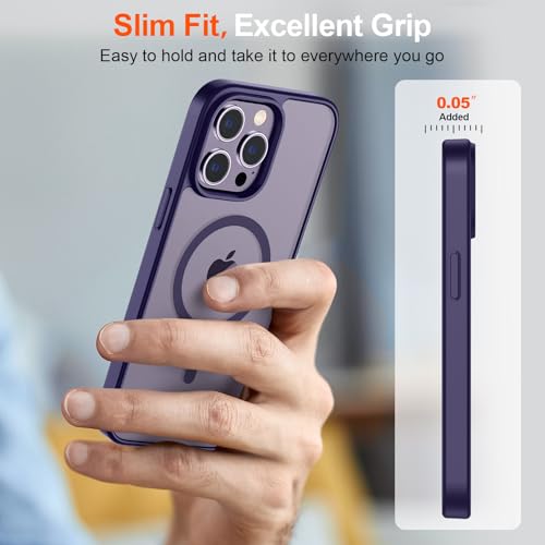 Image of SUPFINE Magnetic for iPhone 14 Pro Case (Compatible with MagSafe) (Military Grade Drop Protection) Translucent Matte Shockproof Phone Case, Dark Purple