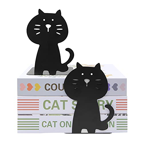 Cat Bookends, Cute And Thickening Metal, Sturdy Durable, Book Organizer For Library School Office Home Study 1 Pair (Black) #TOP4