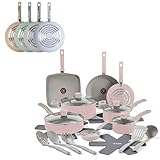 T-Fal Refresh Ceramic Pots and Pans Set, Nonstick Cookware, 20-Piece, Oven Safe to 350°F, Ceramic Cookware Set, Stockpot, Griddle, Frying Pans, Utensils, Dusty Rose