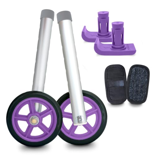 Top Glides Universal Walker Wheel Kit: 5 Inch Sport Wheels and FlexFit Walker Ski Glides (Purple)