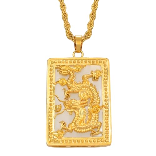 14K Filled Gold Dragon Necklace For Men - 925 Sterling Silver Big Dragon Necklace With Stone, Dragon Zodiac Necklace Dragon Wings Necklace, Dragon Charm Mascot Ornaments Lucky Necklaces (1 - Dragon Necklace)