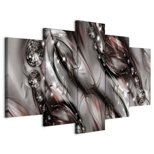 artgeist Canvas Prints Wall Art Abstract 80x40 in - 5pcs Home Decor Framed Stretched Picture Photo Painting Artwork for Living Room Abstraction Modern Wave Grey a-A-0171-b-p