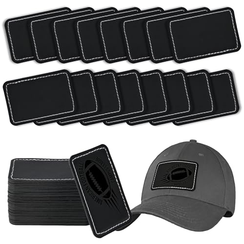 BUVKMHMX Leatherette Blank Hat Patches (3×2″, Black) – 60 pack.