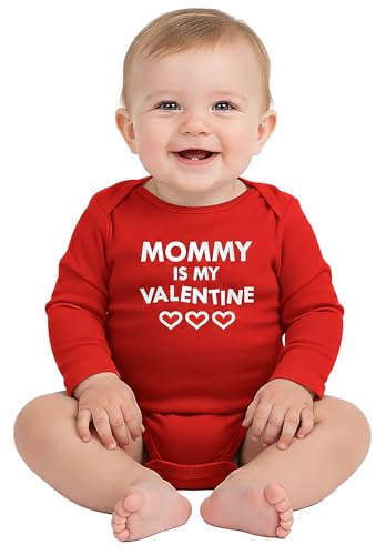 Tstars Mommy Is My Valentine Baby Bodysuit - First Valentines Day Long Sleeve Outfit for Baby Boys & Girls Newborn Red