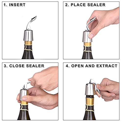 Intor 2 Pack Reusable Stainless Steel Wine Bottle Plug With Silicone Bottle Sealer, Vacuum Expanding Beverage Bottle Stopper To Keep Wine Fresh #TOP3