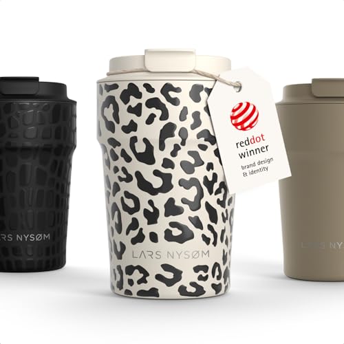 Image of LARS NYSOM Thermo Coffee Mug to go 13oz | Travel Mug 0.38 Liter with Insulation | Silicone grip base | Leak Proof Stainless Steel Tumbler for Coffee and Tea on the Go (Beige, 13oz)