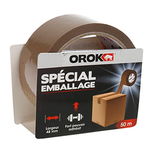 OROK - Ruban adhésif d'emballage - Adhésif d'emballage marron, déménagement - 50m x 48mm - Haute résistance, fort pouvoir - Usage intérieur - Colis légers / mi-lourds Cover