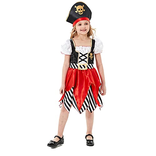 Wiclin Girls Pirate Costume Buccaneer Princess Dress for Kids Pirate Lass Costume Role Play Dress Up Set 3-4Years - Image 2