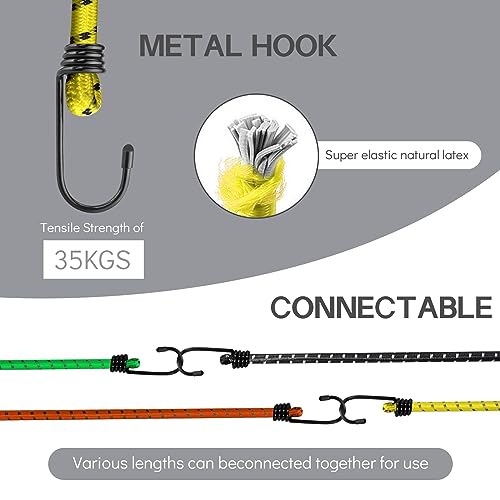 Bungee Cords with Hooks Jsdoin 12PCS Heavy Duty Bungee Cord Weatherproof & UV-Resistant Elastic Bungee Straps for Securing Tarps Luggage - Image 4