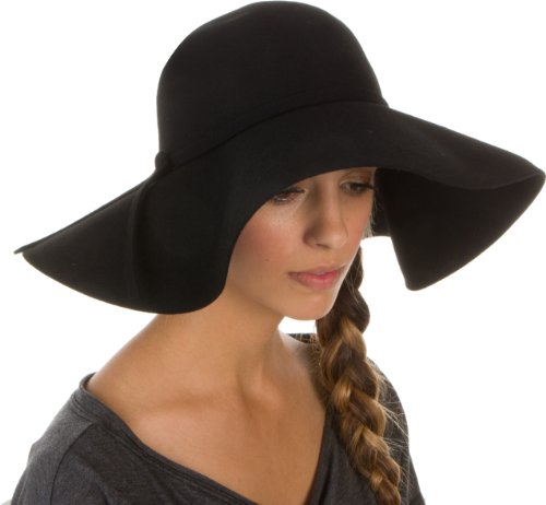 Sakkas EH01EH Womens 100% Wool Wide Brim Foldable Floppy Hat - Black/One Size