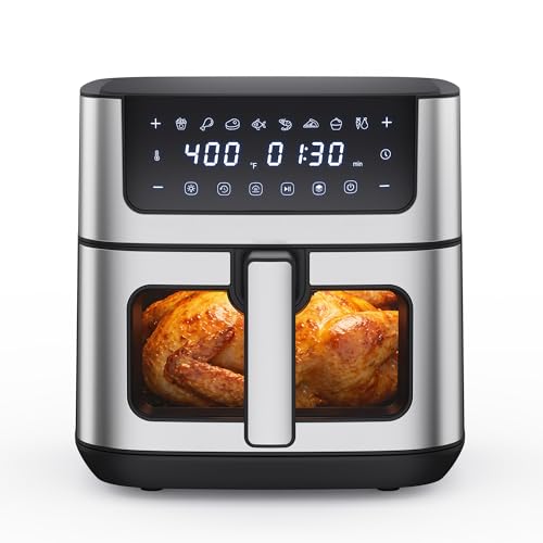 Image of NEWBULIG Air Fryer 6.34QT Airfryer with Visible Window 400℉ Fast Heating Stainless Steel Air Fryers Oven with Nonstick and Dishwasher-Safe Basket 8-in-1 Cooking Preset with Timer Auto-Off