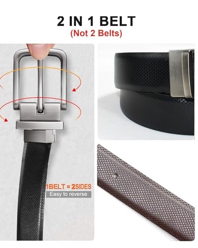 Image of CIMONI Reversible Leather Belt for Men | Genuine Leather & Vegan Leather Pin Buckle Belt | Classic Black /Brown Adjustable Belt for Formal, Business, Office & Casual Wear