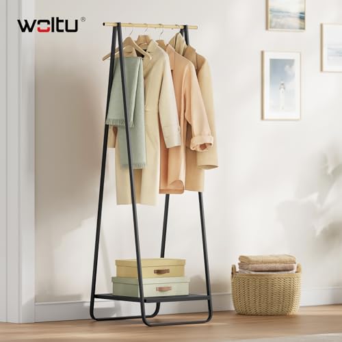 WOLTU Kleiderständer Schwarz für Schlafzimmer Garderobenständer Schmal Metall Kleiderstange mit Metallablagen ca.54x45x141cm(BxTxH)