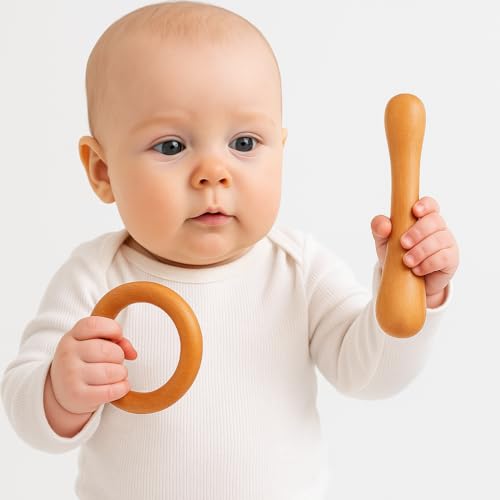 Image of Shark Doo Doo Neem Wood Baby Teether Combo (Ring & Stick) | Organic & Handcrafted | Chemical-Free, Antibacterial Teething Toy for Babies
