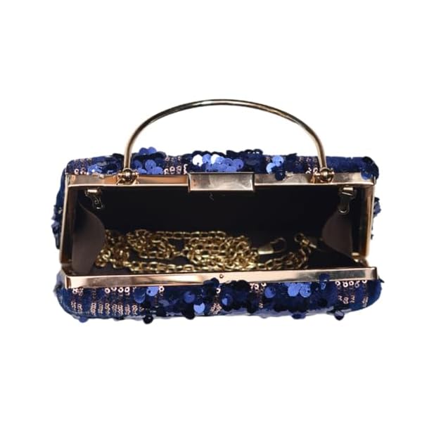 Artklim Sequins Embroidery Velvet Party Clutch Bag For Women | Wedding Clutch Purse With Detachable Chain Sling Strap - Image 5