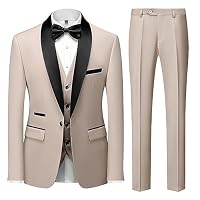 3-teiliger Herrenanzug, schmale Passform, Smoking-Anzüge für Herren, einfarbig, Hochzeit, klassisches Smoking-Set, Beige, XL – Ansicht 2