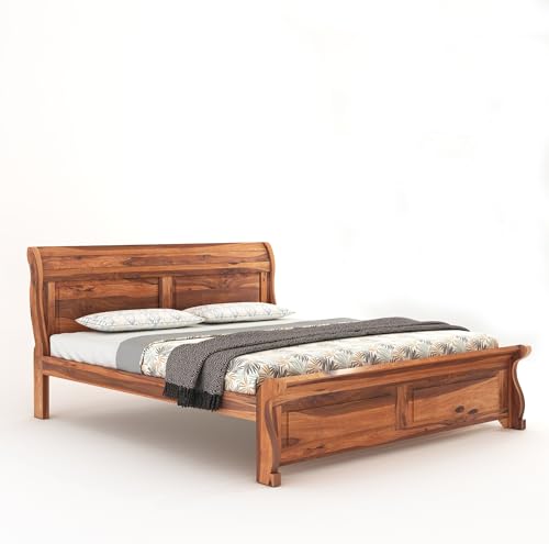 Image of SONA ART & CRAFTS Curve Solid Sheesham Wood King Size Bed Without Storage (78x72) Double Bed King Size Cot for Bedroom (Natural Finish)