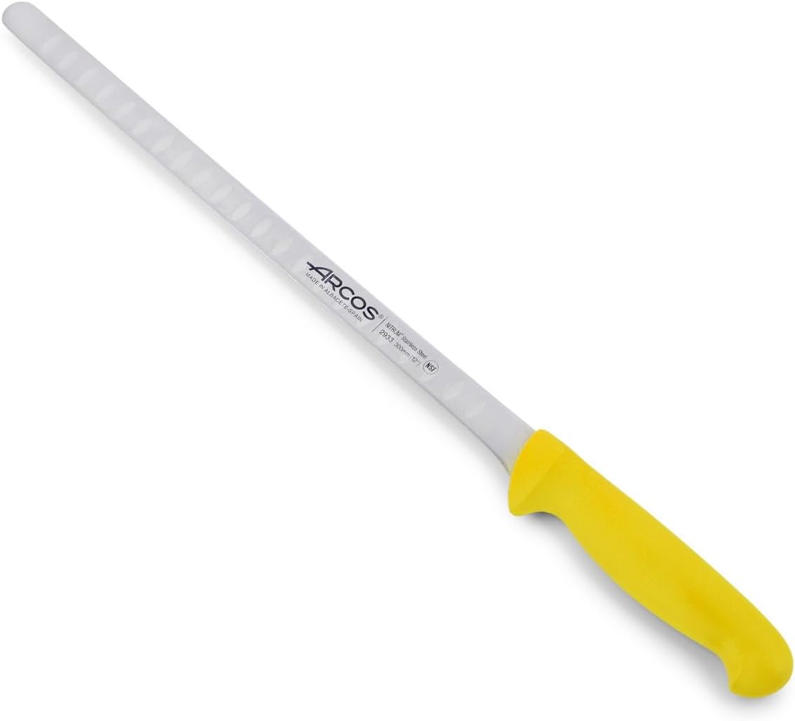 Arcos Sole Knife/Fish Knife 12 Inches Nitrum Stainless Steel and 300 mm blade. Designed for handling and preparing fish. Ergonomic Polypropylene Handle. Series 2900. Color Yellow.