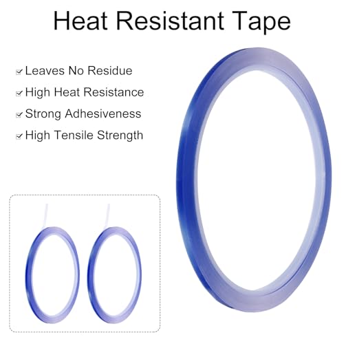 Image of uxcell Blue Heat Tape, 4 Rolls 3mmx33m 108ft High Temperature Heat Resistant Tape for Sublimation,Heat Vinyl Press,Heat Transfer, Circuit Board, No Residue