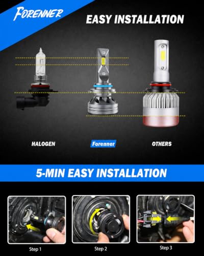 Image of FORENNER Next-Gen 9005 9006 Bulbs Combo 100000LM Ultra Brightness 1500%, IP68 Waterproof 6500K White CSP Chip, HB3 HB4 Fog Lights 75000+Hrs Long Lifespan, Plug & Play, Fog Light Assemblies Pack of 4
