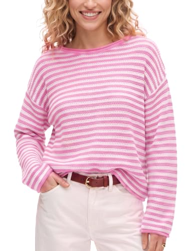 Yimoon Boatneck Striped Sweater Women Cable Knit Pullover Sweater(Pink-S)