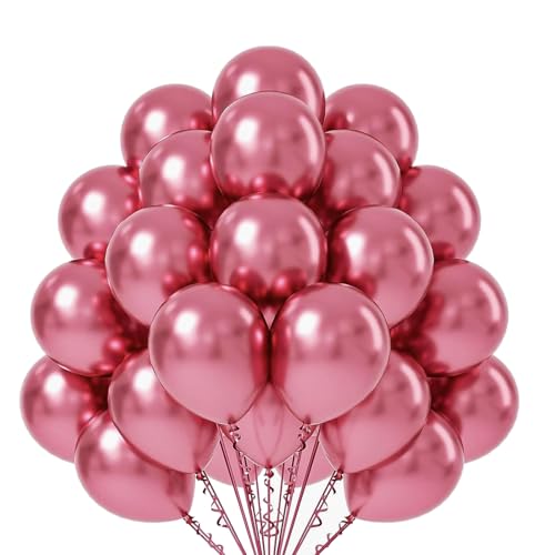 Gleemix 50 Stück Luftballons Rosa, 10 Zoll Pinke Luftballons Metallic, Geburtstagsdeko Ballons Pink, Rosa Ballons für Geburtstag, Hochzeit, Babyparty Deko