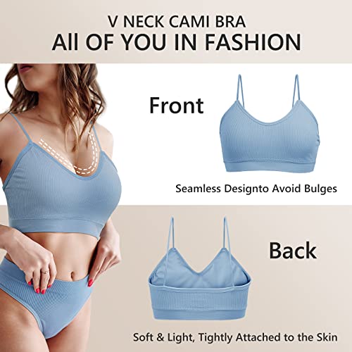 Omisy 6 Pieces V Neck Padded Sport Bra For Women Pack, Cami Bando Bra Sleeping Bra With Elastic Straps For Women Girls #TOP3