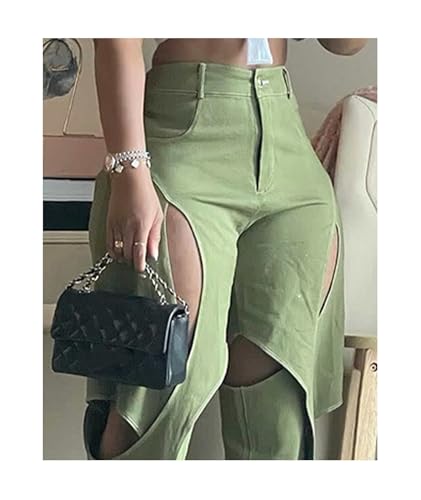 SOMTHRON Women's Sexy Hollow Out High Waisted Pants Criss Cross Straight Wide Leg Loose Trousers Y2K Streetwear4