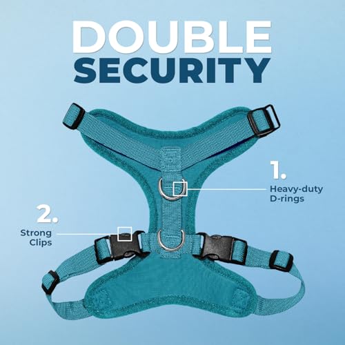 Image of Best Pet Supplies Voyager Step-in Lock Pet Harness w Reflective Pet Leash Combo Set with Neoprene Handle 5ft - Supports Small, Medium and Large Breed Puppies /Cats - Turquoise Set, M