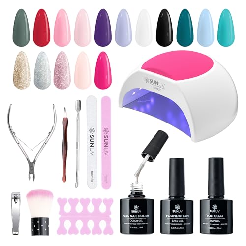 SUNUV Gel Nail Polish Kit with UV Light for Nails SUN2C 48W, 16 C...