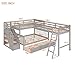 Harper & Bright Designs L Shaped Triple Bunk Bed with Stairs and 3 Storage Drawers, Twin Over Full Bunk Bed with Twin Size Loft Bed, Wooden Bunk Bed Frame for Kids Teens Girls Boys (Gray)