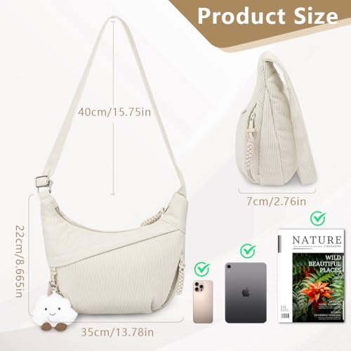 Aucuu Crossbody Bag Damen Umhängetasche, Halbmond Crossbody Bag, Cord Tasche Casual Schultertasche, Hobo Halfmoon Bag mit Verstellbarer Schultergurt, Bauchtasche Damen für Arbeit Reisen Alltag