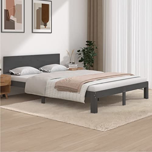 FAMIROSA Massivholzbett Grau Kiefer 140x200 cm-0497 Cover