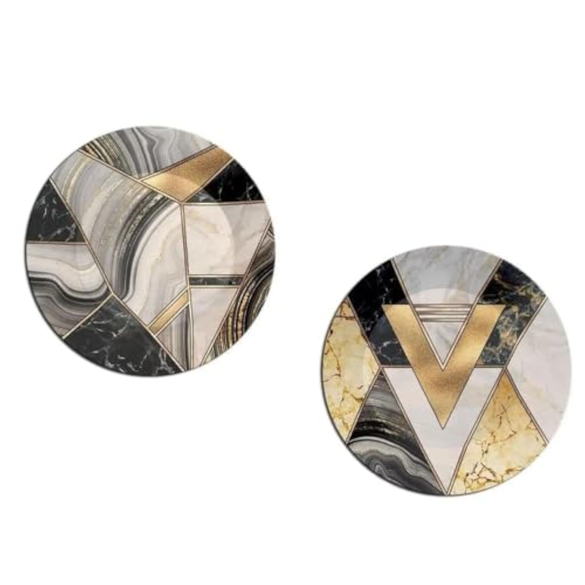 Geometric Marble Effect Ceramic Decorative Wall Plates Set of 2