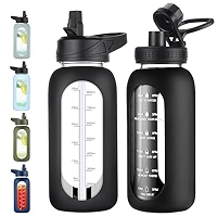 EALGRO 32 Oz Glass Water Bottle With Straw & Handle – Motivational Time Marker, Leakproof, Silicone Sleeve - View #8