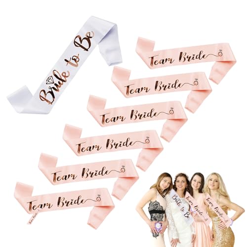 7 Stück Team Bride Schärpe Set JGA Schärpe Bride to Be Junggesellenabschied Frauen Team Braut Schärpen Accessories Junggesellinnenabschied Deko für Bachelorette Party Brautparty Hochzeit (Roségold)