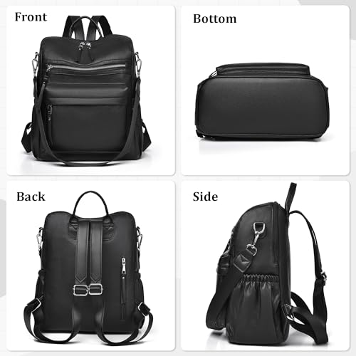 Image of Dora & Liz Womens Backpack Purse Leather Backpack Purse for Women Travel Fashion Backpack Designer Ladies Shoulder Bags (Black Leather)