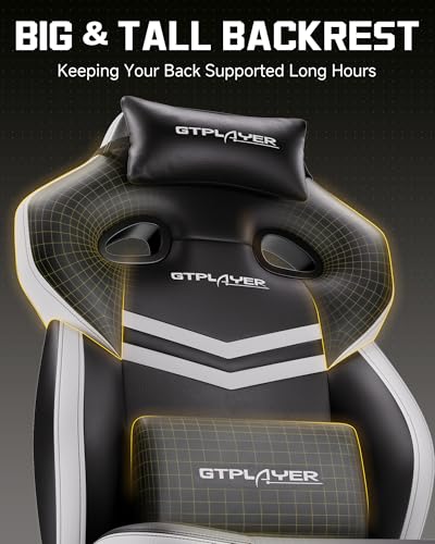 Image of GTPLAYER Big & Tall Gaming Chair, Wide Reclining with Footrest for Adults | Ergonomic High Back Computer Desk Chair, Comfort Padded Seat with Lumbar Support for Big /Tall, Office /Home, Black & White