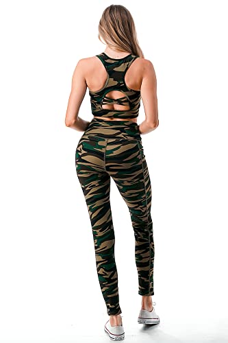 Petalroz Workout Sets For Women 2 Piece Seamless Sleeveless Crop Tank Top And High Waist Yoga Leggings Tracksuits With Pockets,Camouflage,Small #TOP2