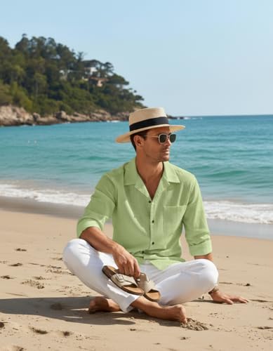 Image of Combo of Men's Casual Cotton Blend Shirt || Long Sleeve Button Down with Spread Collar | Lightweight Breathable Fabric | Stylish Solid Shirt for Beach, Office & Everyday Wear Pack of 2