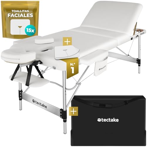 TecTake® Camilla Masaje Plegable y Ajustable en Altura, Camilla Fisioterapia, Estructura Ligera de Aluminio, Camilla Estetica Profesional, Acolchado Resistente al Agua y Aceite - Ancho 70 cm Blanco