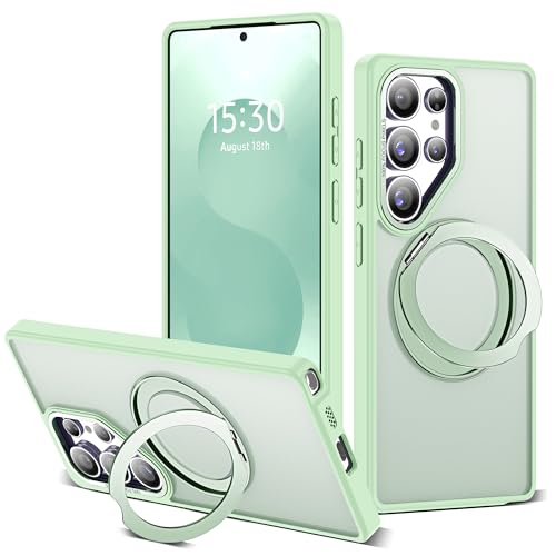 Image of for Samsung Galaxy S25 Ultra Case with 360Rotatable Magnetic Ring Stand Compatible with Mag-Safe Military Protection Shockproof Matte Translucent Phone Cases for S25 Ultra 6.9 inch,Green