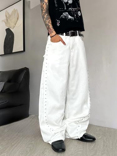 Image of DFGIGT Mens Baggy Jeans Wide Leg Denim Pants Y2k Loose Fit Streetwear | Hip Hop,Vintage 2000s,Jinco Jeans,Straight Leg,5 Pockets