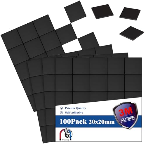 Wukong Plaques Magnétiques Sutocollantes 20x20mm | 100 pièces avec adhésif 3M, Aimants Autocollants, Aimants Plats, Film Magnétique Flexible, Autocollant pour Photos et Plus