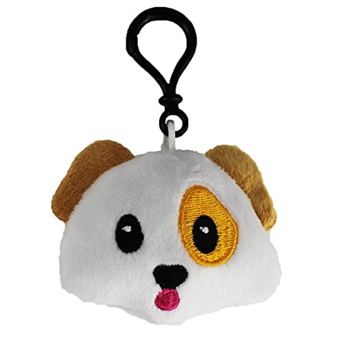Emoji Schlüsselanhänger Hund Smiley aus Plüsch Dog Face Hundegesicht hochwertiger Emoticon Anhänger mit Schlaufe und Karabiner-Haken von wortek
