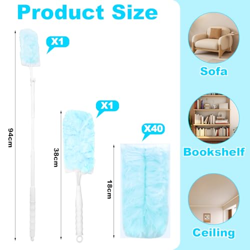 Yomkilu 42 Pezzi Piumini Cattura Polvere Ricariche Compatibile Con Swiffer Duster, 360° Spolverare Elettrostatico Con 1 Manici Telescopici Lungo E 1 Manubrio Corto, Spolverini Per Capelli, Polvere - 4