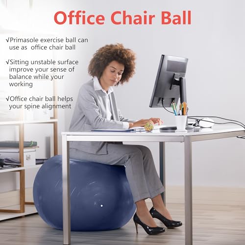 Image of Primasole Exercise Ball for Balance Stability Fitness Workout Yoga Pilates at Home Office & Gym Birthing Ball for Pregnancy, Office Ball Chair