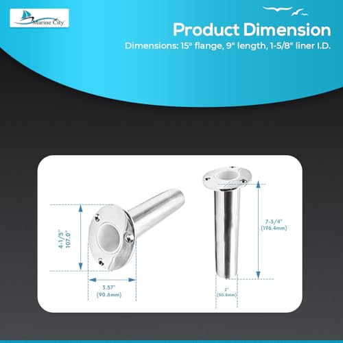 Marine City Heavy Duty Strong 316 Stainless-Steel Gloss Polished Finish Flush Mount Angled Fishing Rod Pole Holder with Drain 15 Degree for Marine Yacht Kayak Marine Boat Caravan (1 Pcs) by MARINE CITY - Image 5