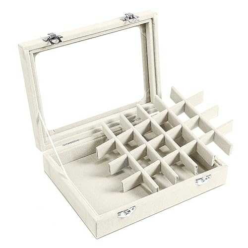 Eongoa 011 Jewelry Box 24 Grid Velvet Earrings Holder Tray Detachable Earring Ring Case Jewelry Showcase Glass Clear Lid Organizer Jewelry Display Storage Ring Trays thumb #3