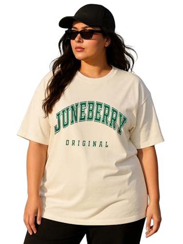 Image of JUNEBERRY 100% Pure Cotton Oversized Baggy Fit Cool Front Chest Graphic Printed Half Sleeve Plus Size T-Shirt for Women & Girls (Sizes: 2XL to 5XL)
